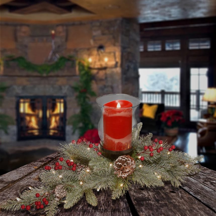 Greenery | National Tree Company Snowy Bristle Berry Candleholder Centerpieces F2L4F503